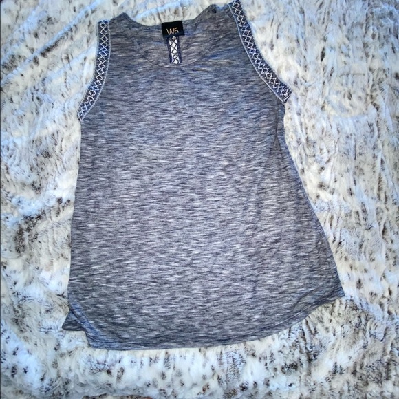 W5 Concepts Space-dyed Blue Embroidered Grosgrain Ribbon Top - Picture 4 of 8